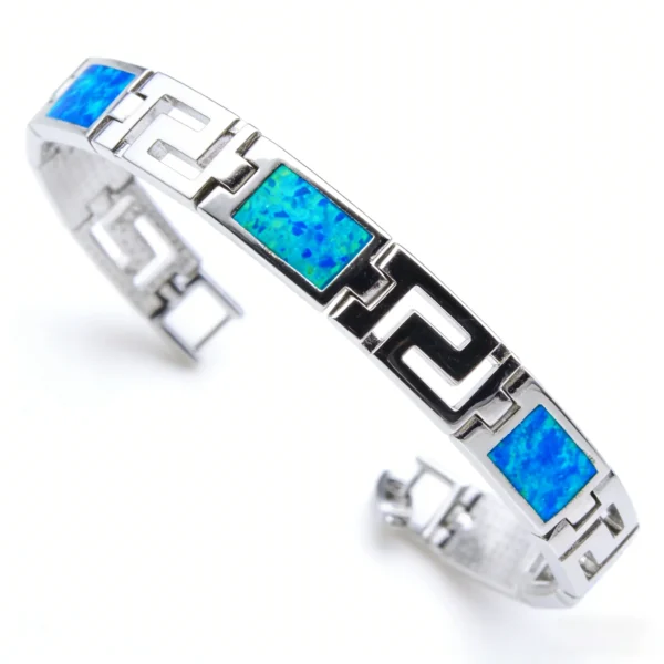 Bracelet méandre grec et opales synthétiques bleues