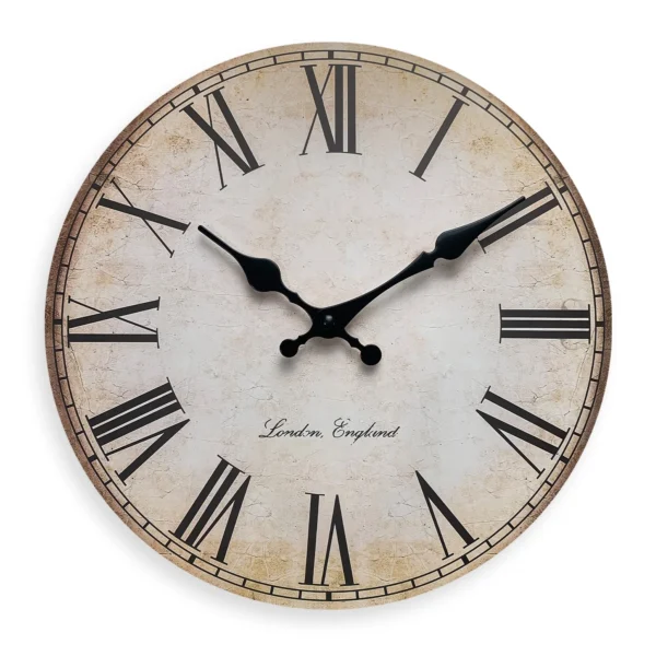 Horloge vintage à chiffres romains — cadran bois