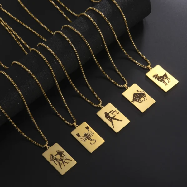 Collier zodiaque à méandre — chaîne 60 cm