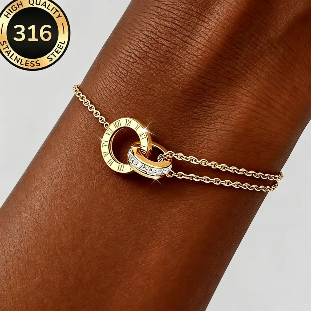 Bracelet double anneau à chiffres romains